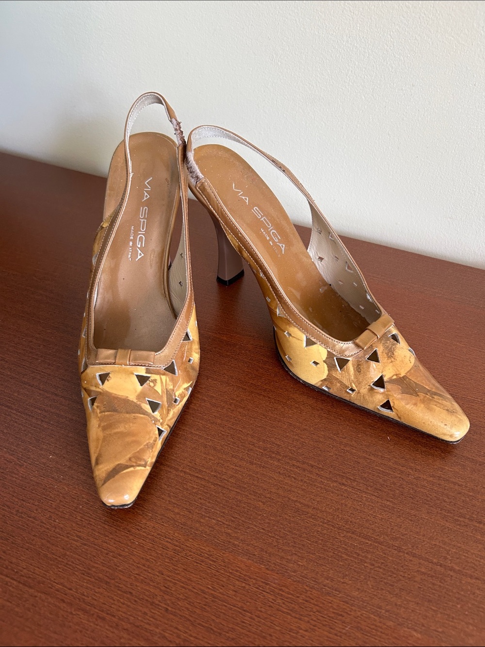 Via Spiga Mustard Tan Cutout Slingback Heels